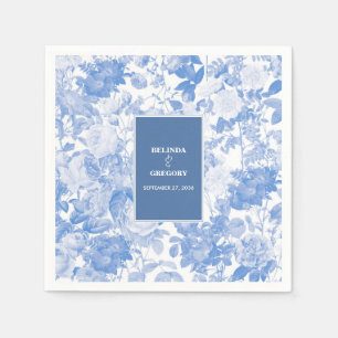 Blaue Aquarell-Botanische Blumige Hochzeit Serviette