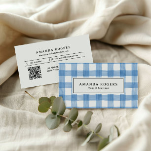 Blaue Aquarell-Büffel-Karo-QR-CODE-Flanell Visitenkarte