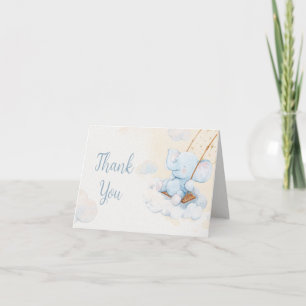 Blaue Aquarell-Elefanten-Baby-Party Dankeskarte