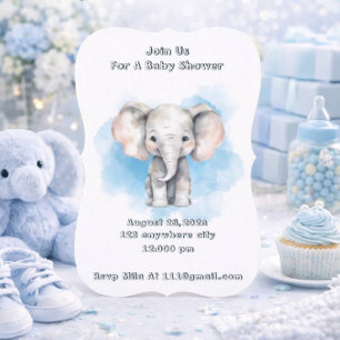 Blaue Aquarell-Elefanten-Baby-Shower-Einladung Einladung