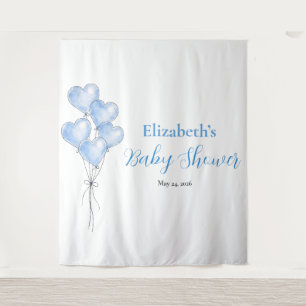 Blaue Aquarell Elegante Herzballon-Baby-Party Wandteppich