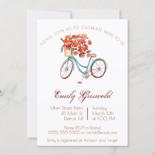 Blaue Aquarell-Fahrrad-Blumen-Brautparty Einladung