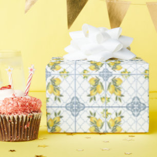Blaue Aquarell-Französisches-Land-Limonette Geschenkpapier