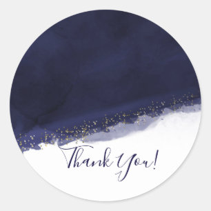 Blaue Aquarell-Gold Moderne elegante Chic-Geschenk Runder Aufkleber
