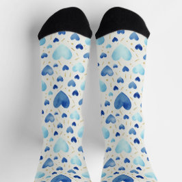 Blaue Aquarell-Herzen & Goldstaub Socken