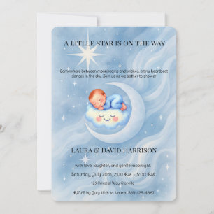 Blaue Aquarell-Himmels-Baby-Party Kleiner Stern  Einladung