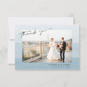 Blaue Aquarell-Hochzeit Dankeskarte