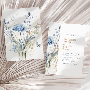 Blaue Aquarell-Hochzeit im Stil eines Wildblumenga Einladung