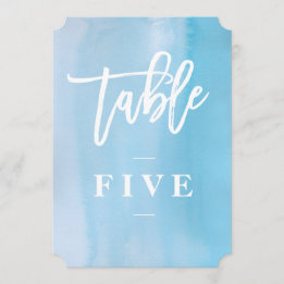 Blaue Aquarell-Hochzeitstisch-Nummer Einladung