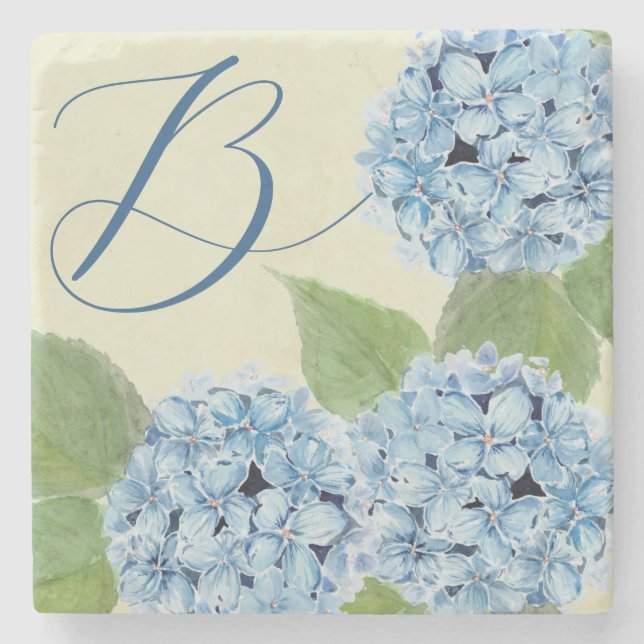 Blaue Aquarell-Hortensie  Steinuntersetzer (Vorderseite)