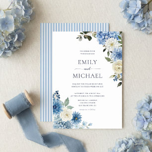 Blaue Aquarell-Hortensien-Blumenhochzeit Einladung
