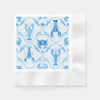Blaue Aquarell-Hummer-Krebs-Ogee-Muster-Hochzeit Serviette