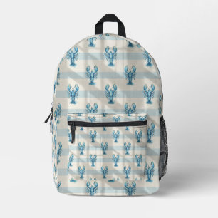 Blaue Aquarell-Hummer-Muster auf Küstenstreifen Bedruckter Rucksack