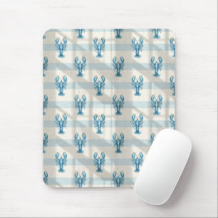 Blaue Aquarell-Hummer-Muster auf Küstenstreifen Mousepad