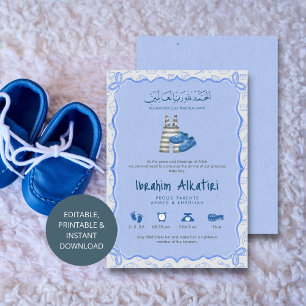 Blaue Aquarell-islamische Geburtsanzeige für Babyj Ankündigung