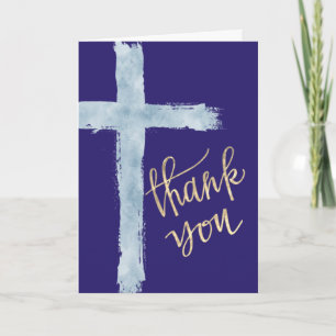 blaue Aquarell-Kreuz-Dankeskarten Karte