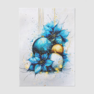 Blaue Aquarell-Kugeln Weihnachtsstern FP6R Decoupa Seidenpapier