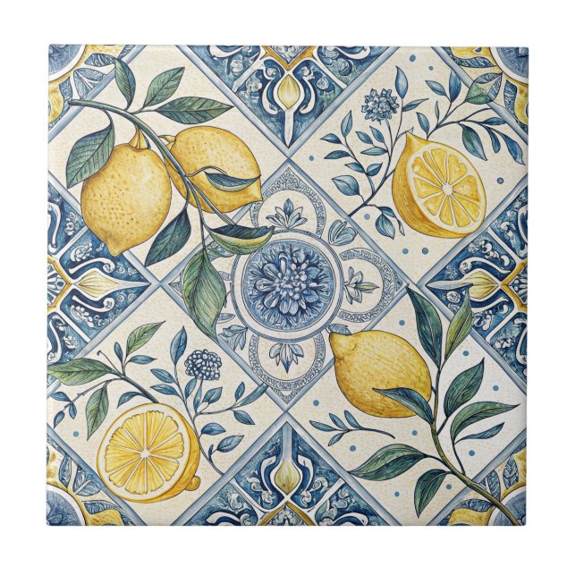 Blaue Aquarell-Limette Fliese (Vorderseite)