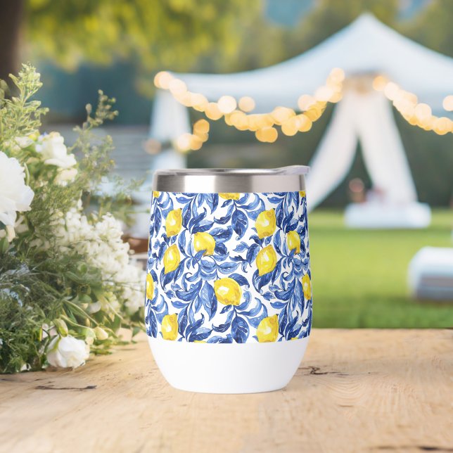 Blaue Aquarell-Limonen-Muster  (Hochzeit)