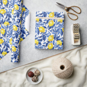 Blaue Aquarell-Limonen-Muster Geschenkpapier