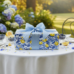 Blaue Aquarell-Limonen-Muster Geschenkpapier