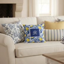 Blaue Aquarell-Limonen-Muster-Monogramm