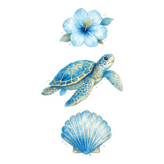 Blaue Aquarell-Meereschildkröte und Küsten-Element Tri-Blend Shirt