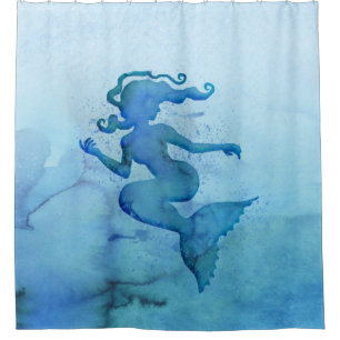 Blaue Aquarell-Meerjungfrau Duschvorhang