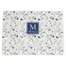 Blaue Aquarell-Monogramm-Name Wilde Blume