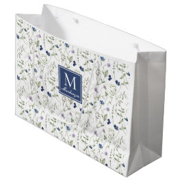 Blaue Aquarell-Monogramm-Name Wilde Blume Große Geschenktüte