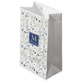 Blaue Aquarell-Monogramm-Wildblume Kleine Geschenktüte