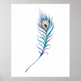 Blaue Aquarell-Pfauenfeder Poster