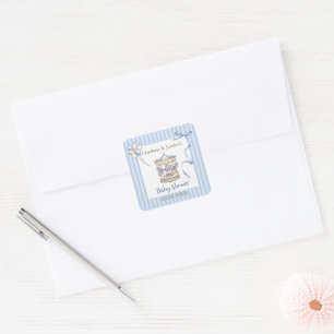 Blaue Aquarell-Pferdekarussell-Baby-Party für Jung Quadratischer Aufkleber