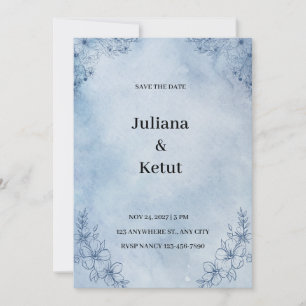 Blaue Aquarell-Rahmen Save-the-Date-Hochzeitseinla Einladung