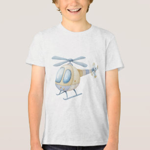 Blaue Aquarell-Retro-Hubschrauber-Kinderzimmer Bab Tri-Blend Shirt