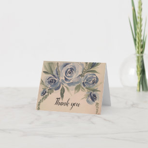 Blaue Aquarell-Rose - vielen Dank Karte