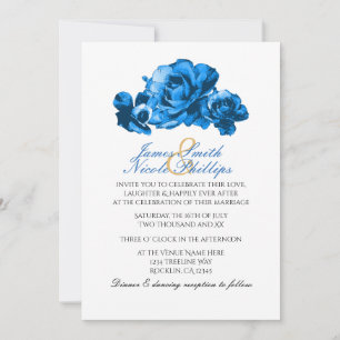 Blaue Aquarell-Rosen elegante Hochzeits-Einladunge Einladung