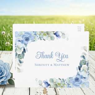 Blaue Aquarell-Rosen Hochzeits-Dankeskarten Postkarte
