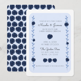 Blaue Aquarell-Rosenranken Cottage Chic Hochzeit Einladung
