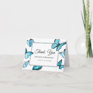 Blaue Aquarell-Schmetterlinge Hochzeit Danke Einladung