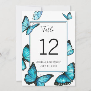 Blaue Aquarell-Schmetterlinge Hochzeit Tischnummer
