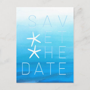 Blaue Aquarell-Strandhochzeit - Save the Date Ankündigungspostkarte