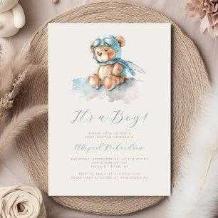Blaue Aquarell-Teddybär-Junge-Baby-Party Einladung