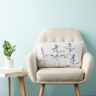 Blaue Aquarell-Tinte Botanischer Wurfkissen Lendenkissen