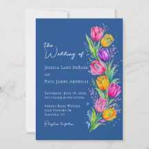 Blaue Aquarell-Tulpen-Blumen-Hochzeitseinladung