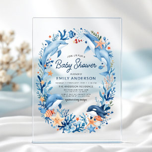 Blaue Aquarell-Unterwasser-Baby-Party Acryleinladungen