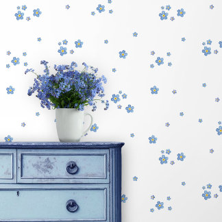 Blaue Aquarell Vergissmeinnicht Blüten - weiß Tapete