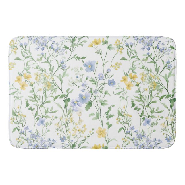 Blaue Aquarell-Wildblume Badematte (Vorderseite)