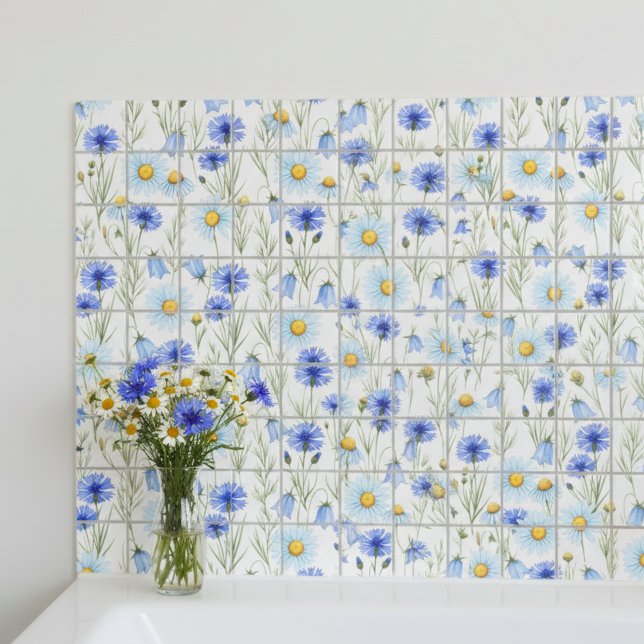 Blaue Aquarell-Wildblume Fliese (Von Creator hochgeladen)