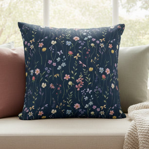 Blaue Aquarell-Wildblume Kissen